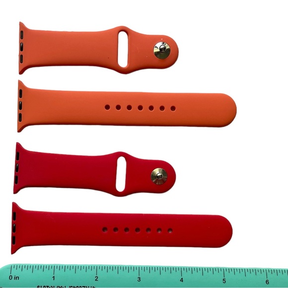 NEW 2 Silicone Sport Bands Apple Watch 38 40 41mm - M/L Red Orange - Picture 4 of 7